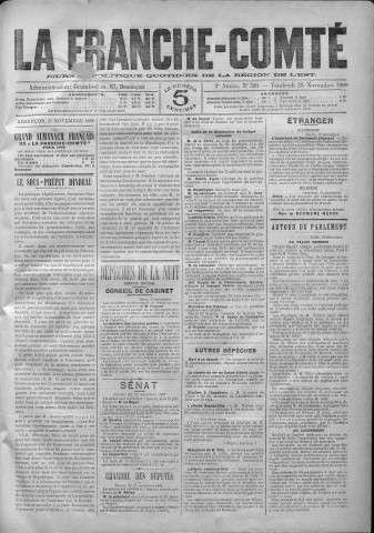 23/11/1888 - La Franche-Comté : journal politique de la région de l'Est