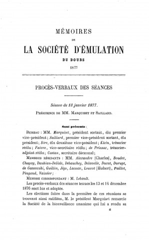 01/01/1877 - Mémoires de la Société d'émulation du Doubs [Texte imprimé]