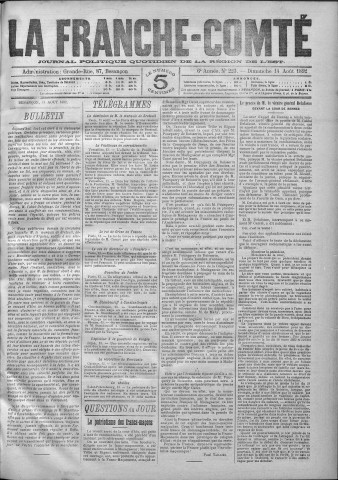 14/08/1892 - La Franche-Comté : journal politique de la région de l'Est