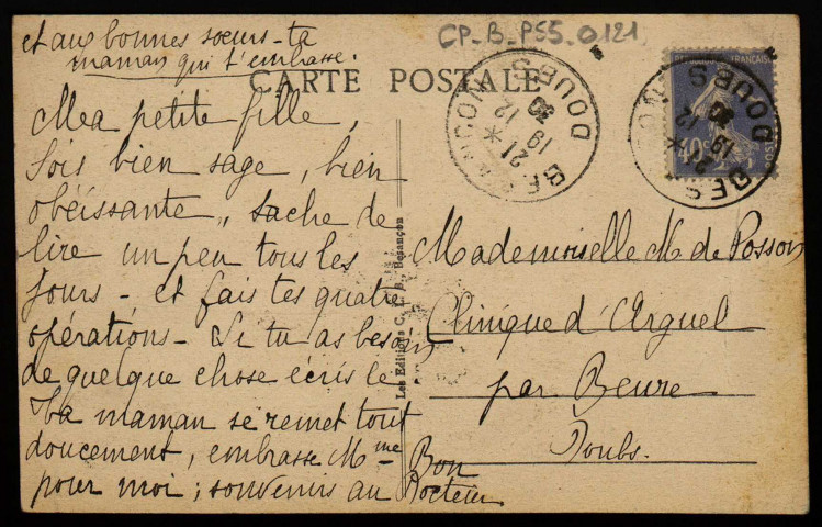 Besançon - Besançon - Clinique Notre-Dame de Compassion 12, rue du Chapitre (Doubs). - Entrée. [image fixe] , Besançon : Les Editions C. L. B. - Besançon., 1914/1930