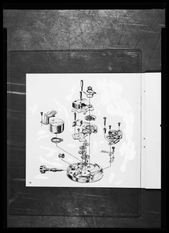 39MDT309 - Copies d'un éclaté de montre : négatif (noir et blanc).