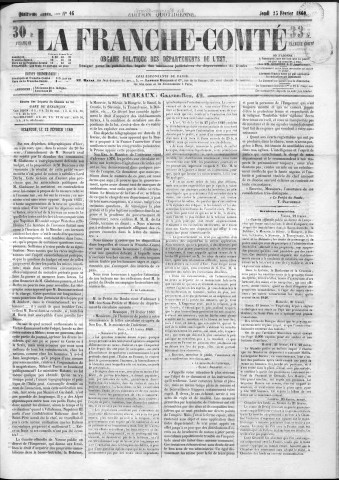 23/02/1860 - La Franche-Comté : organe politique des départements de l'Est