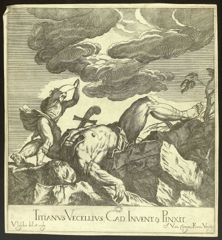David et Goliath [image fixe] / Titianus Vecellius, Cad Invent & Pinx, V. Lefebre del et sculp  ; F. Van Campen Formis. Venetys : Johanne Van Campen, 1664/1...