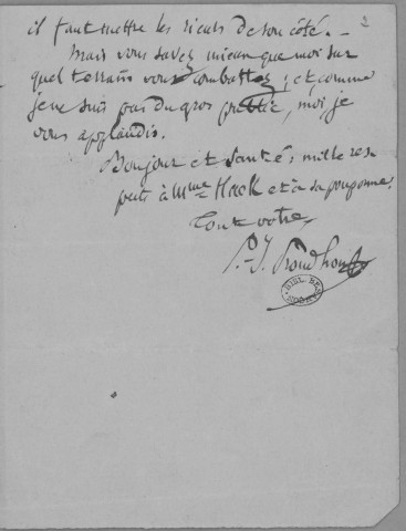 Ms 2938 : Tome V - Lettres et brouillons de lettres envoyées par P.-J. Proudhon : Haeck à Leurs