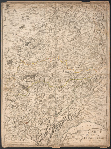 Carte de la Franche-Comté pour servir à la lecture de l'Introduction. Echelle de 6 Grandes lieues de France. Echelle de 5 lieues de Bourgogne. [Document cartographique] , 1774
