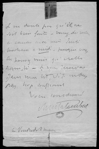 Ms 2231 - Lettres adressées à Camus, maître de pension à Dole, par Montalembert, les recteurs Ordinaire et Bertaut, 1832-1868.