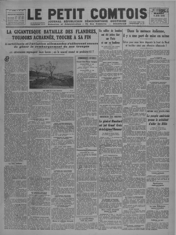 04/06/1940 - Le petit comtois [Texte imprimé] : journal républicain démocratique quotidien