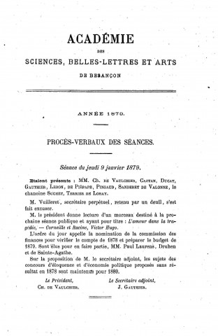 01/01/1879 - Procès-verbaux des séances [Texte imprimé] /