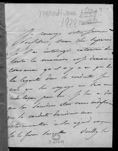 Ms Z 385 - Lettres adressées au chanoine Dartois, 1828-1875