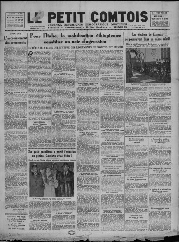 01/10/1935 - Le petit comtois [Texte imprimé] : journal républicain démocratique quotidien