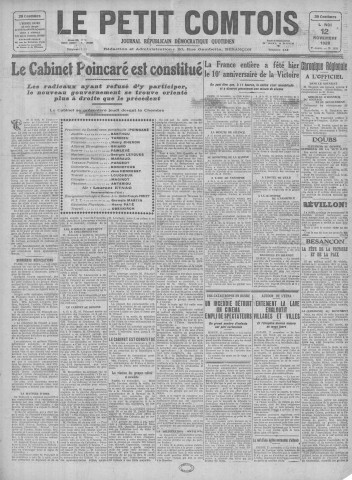 12/11/1928 - Le petit comtois [Texte imprimé] : journal républicain démocratique quotidien