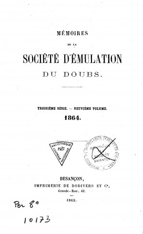 01/02/1864 - Mémoires de la Société d'émulation du Doubs [Texte imprimé]