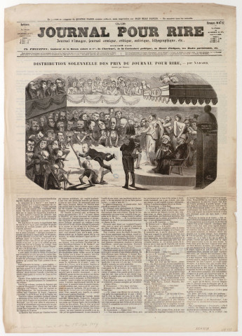 Distribution solennelle des prix du Journal pour Rire [image fixe] / Dumont  ; Nadard (sic) , Paris : Aubert et Cie, Place de la Bourse, 1849
