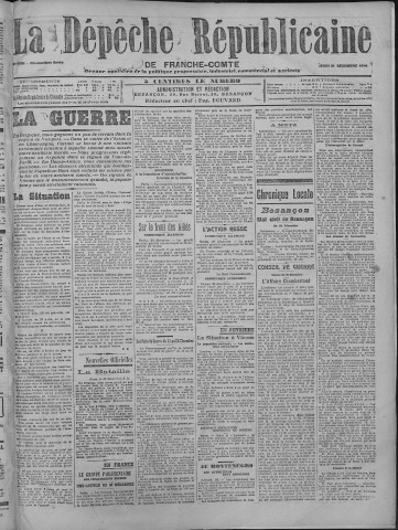 31/12/1914 - La Dépêche républicaine de Franche-Comté [Texte imprimé]
