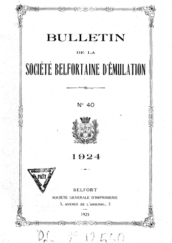 01/01/1924 - Bulletin de la Société belfortaine d'émulation [Texte imprimé]